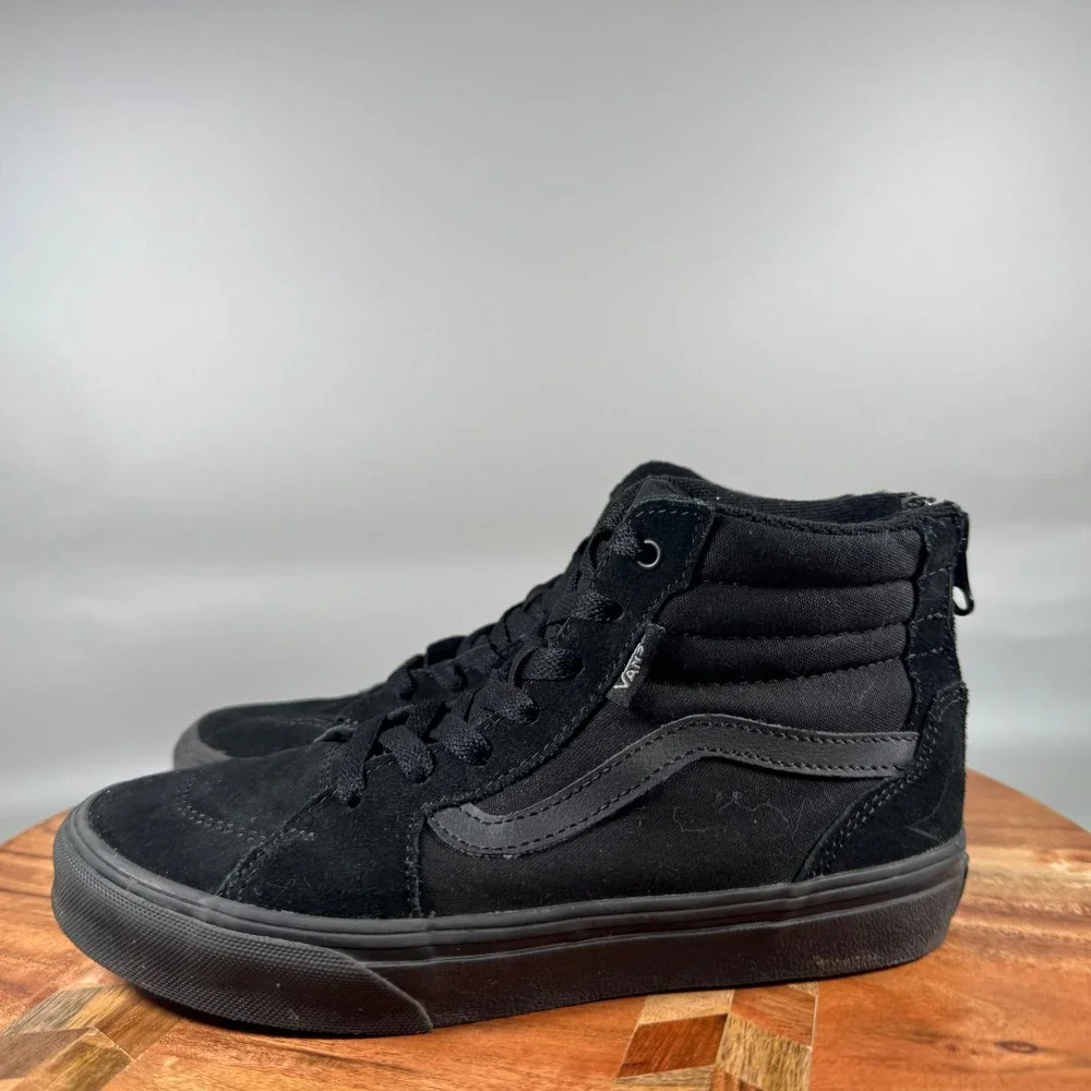 Vans Kids Sk8-Hi Zip Black Suede Canvas High Top Sneakers Youth 3.0 721356